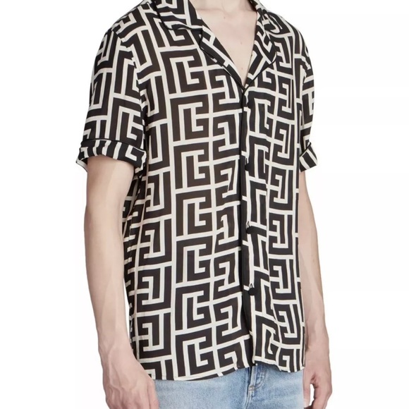 Balmain Macromonogram Short-Sleeve Pajama Shirt - Picture 5 of 6